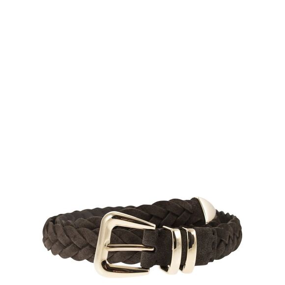 Brunello Cucinelli Men Reversed Calfskin Belt With Braided Tip